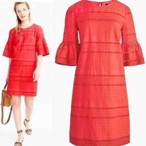 J. Crew Flutter Sleeve Eyelet Dress in Coral